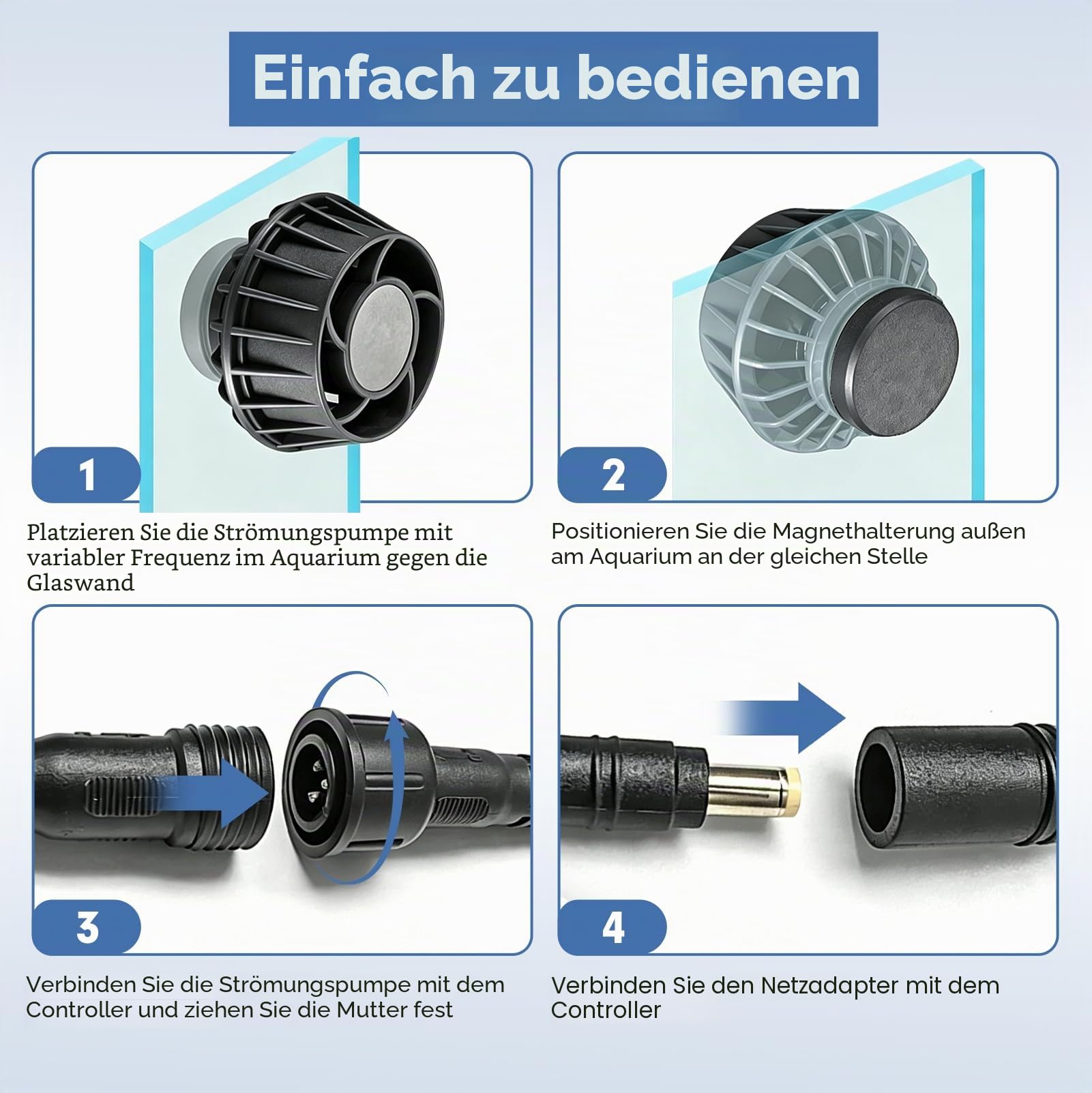 Wellenpumpe für Aquarium, Strömungspumpe Aquarium | mit 5 Modi & 10 Stufen, 12W Magnetische Strömungspumpe für Aquarien bis 80cm