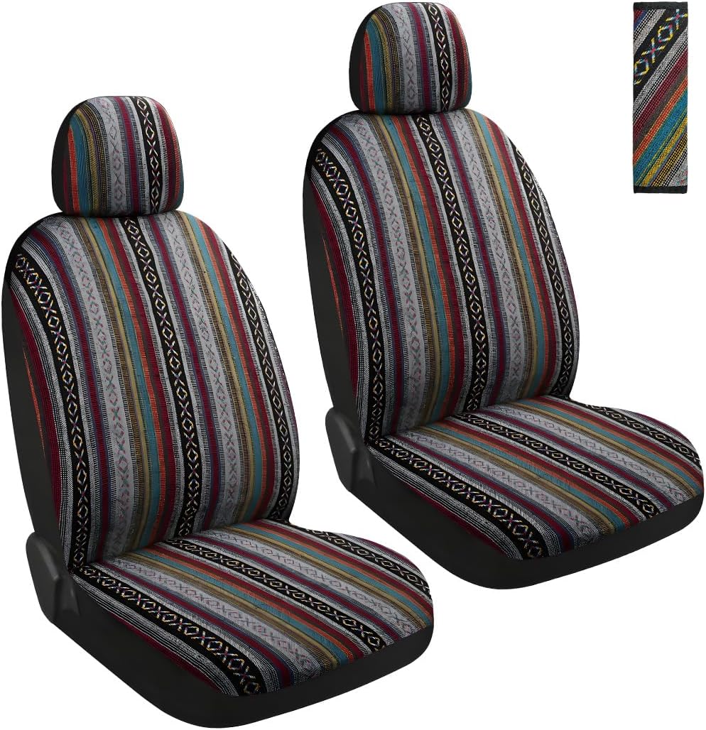 10 PCS Baja Saddle Blanket Car Seat Covers, Full Set Breathable Striped Woven Auto Seat Protector, Hippie Boho Airbag Compatible Seats Covers for Most Cars, SUVs, Trucks