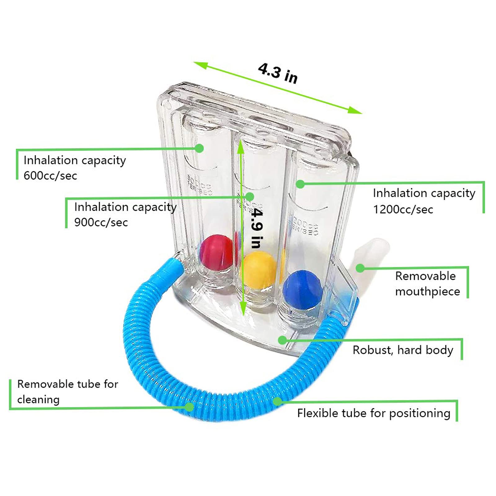Tiefenatmungs-Lungentrainer – 3-Bälle-Incentive-Spirometer Lungenfunktions-Atemübungsgerät Spirometer – waschbares und hygienisches Atemmesssystem