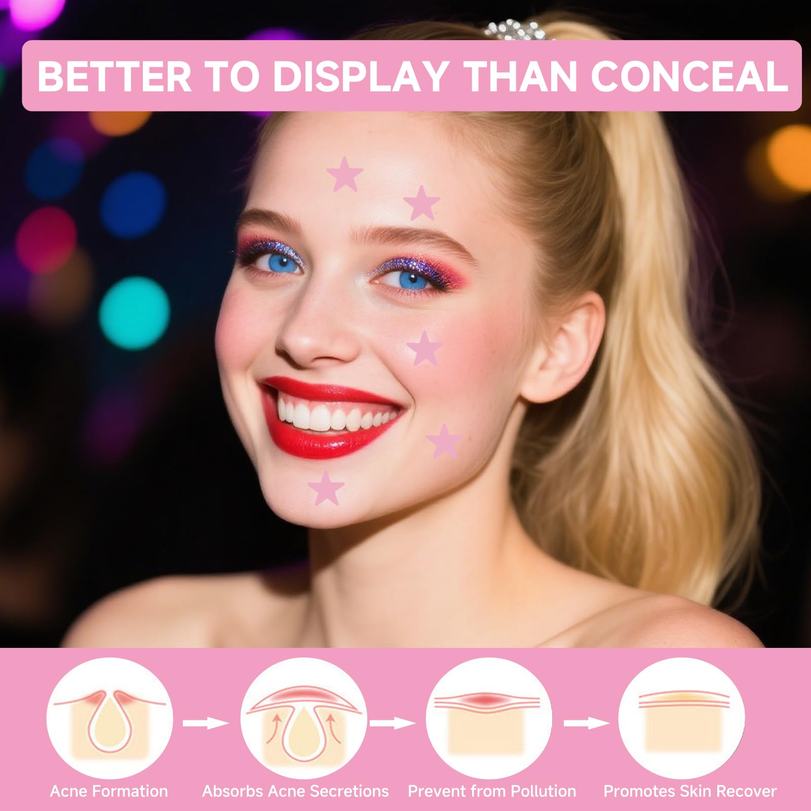 AHRLIC 32PCS Star Pimple Patches for Face Cute Hydrocolloid Pimple Patches, Sticky Spot Stickers with Compact Mirror - Image 3