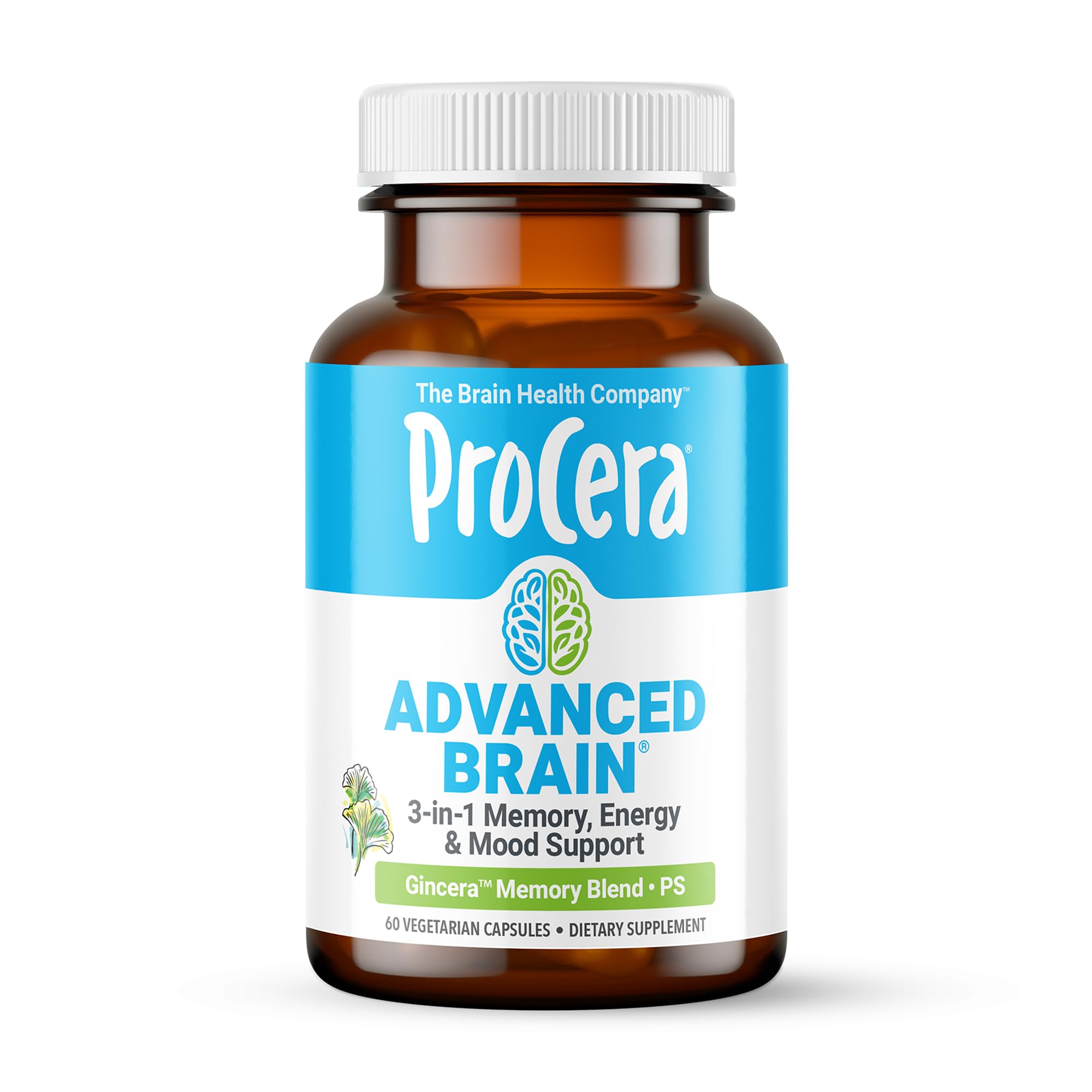 Procera Advanced Brain Supplement | Memory & Brain Booster | 3-in-1 Nootropics Brain Support Supplement | w/ Ashwagandha, Rhodiola, Ginseng, Ginkgo, Phosphatidylserine & Vitamin B Complex