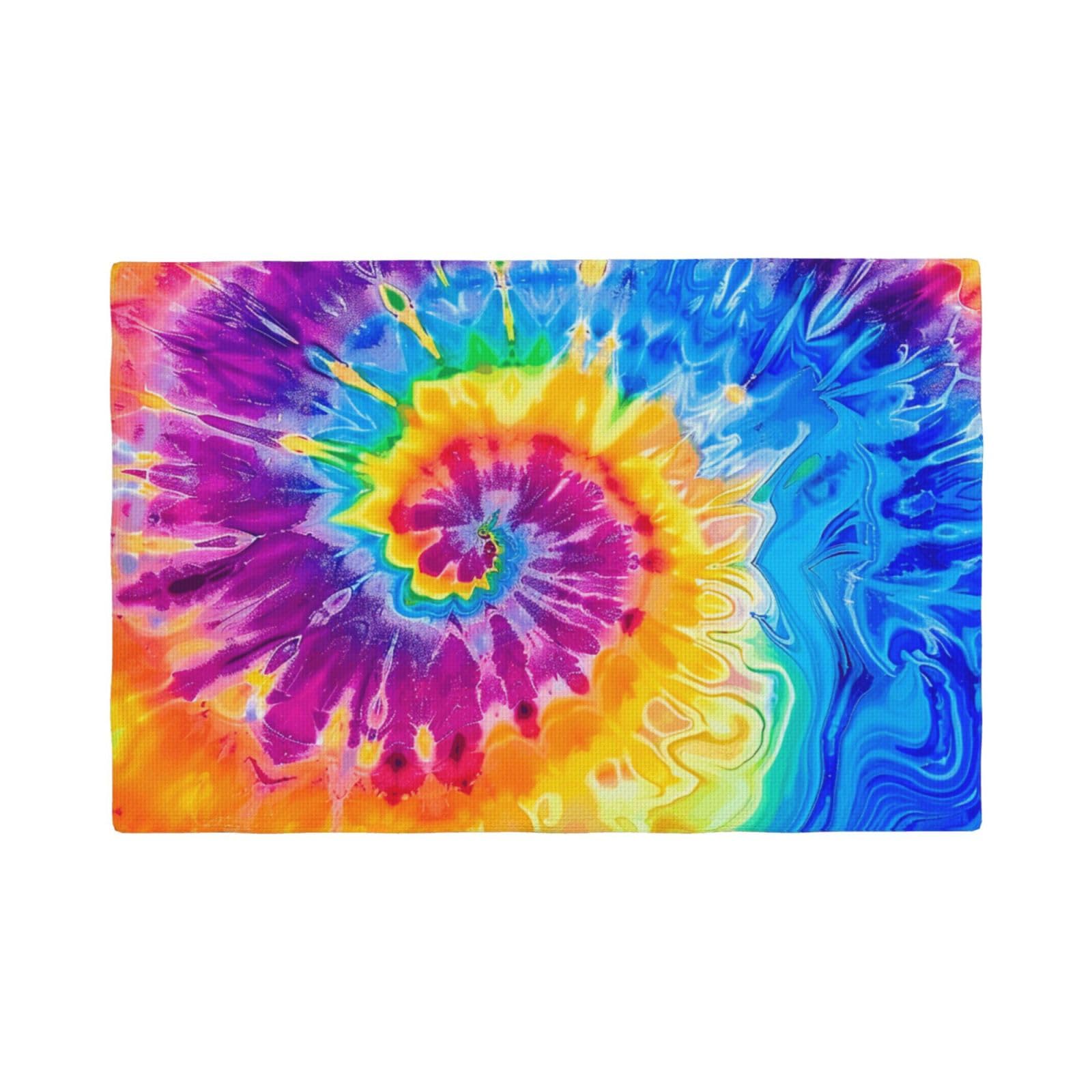 Colorful Tie Dye Print Placemats Set, Heat Resistant Washable Placemat 12x18in Table Mats for Party Kitchen Dining Table Decoration Indoor Outdoor, Six Piece