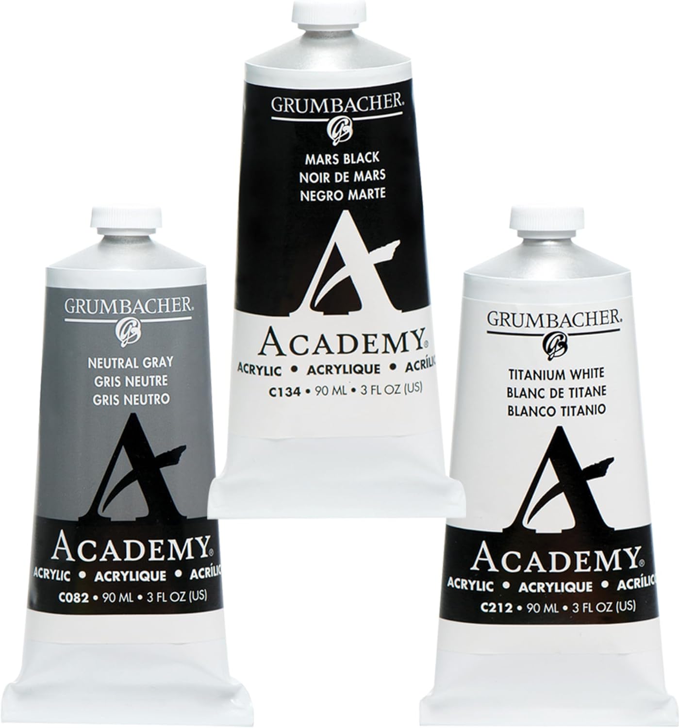 Grumbacher Academy Professional Acrylic Paint Set of 3-90ml Tonal Colors - Artist Grade Acrylic Paint Set with Premium Pigments, Semi-Gloss Sheen, ASTM Lightfast Rating 1