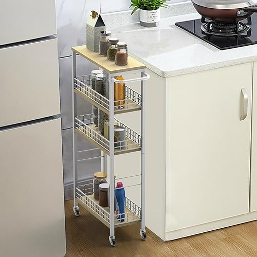 Miniatura 6 de Carrito de Almacenamiento Delgado Blanco Gabinete de Almacenamiento Estrecho de 4 Niveles Organización de Cuarto de Lavado Unidad de Estantería