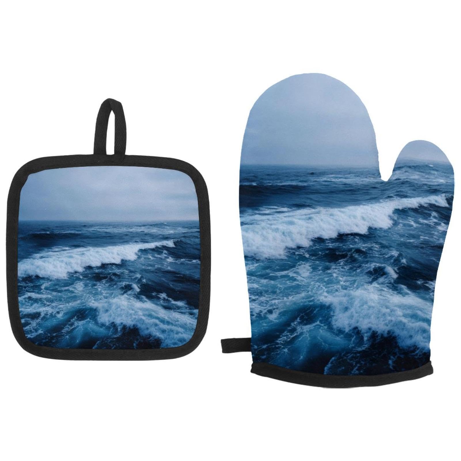 Manique de cuisine anti-chaleur et antidérapante motif vagues pour manipuler vos plats chauds