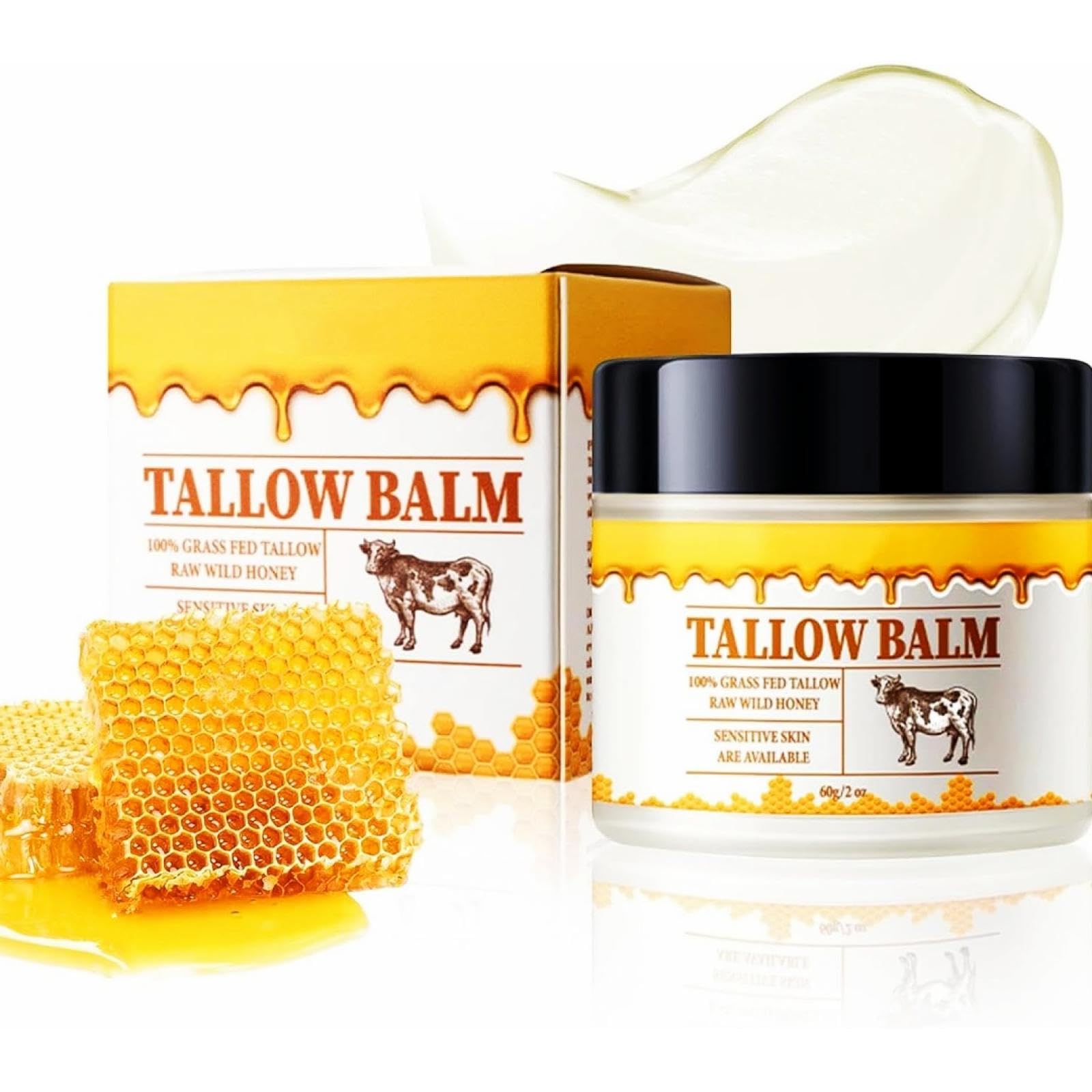 Based Supplies Tallow And Honey Balm, 2oz Organic Grass Fed Beef Tallow And Honey Balm, Whipped Tallow Honey Balm, Beef Tallow For Face, Tallow Face Moisturizer, For All Skin Types