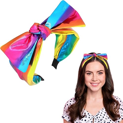 GAFATORY Rainbow Headbands Dazzle Fashion Hairband Metallic Wide Glitter Bow Hea