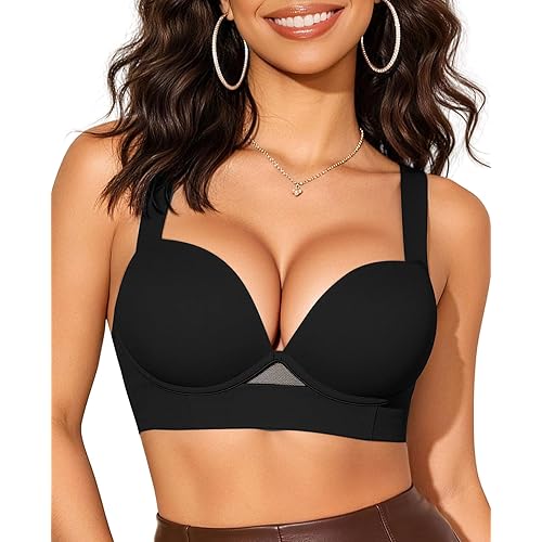 Upushall Padded Push Up Bra Add 2 Cups Longline T Shirt Everyday Plunge Bras for Women Underwire Support