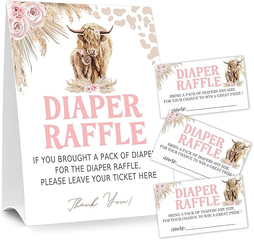 Boletos de rifa de pañales para juego de baby shower, 1 letrero de pie y 50 tarjetas para adivinar para decoración de fiesta de baby shower, Holy