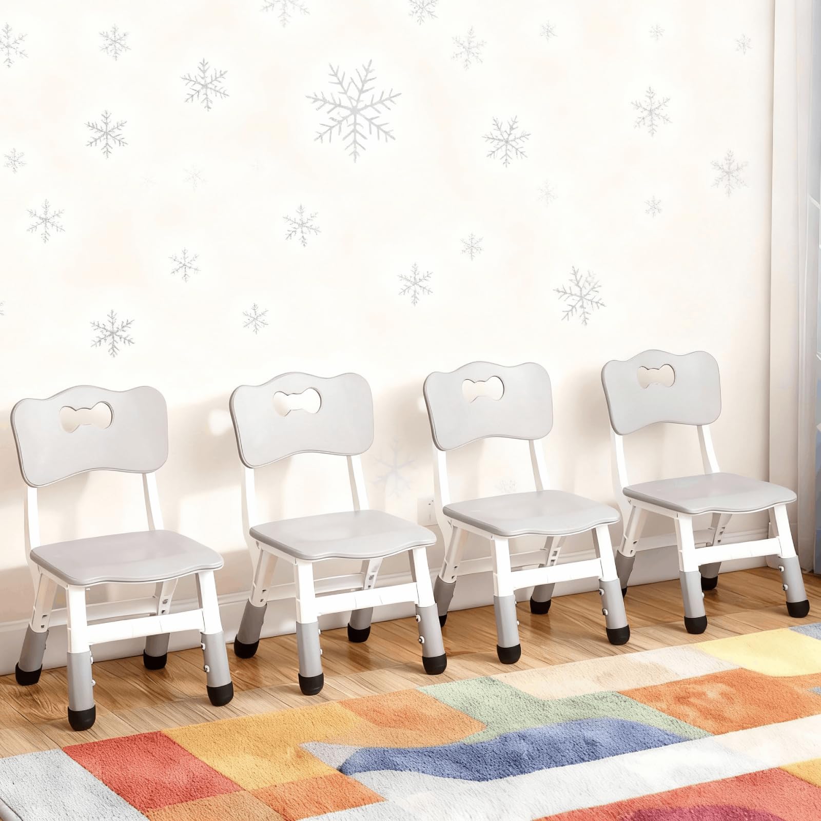4PCS Sedia Bambini Plastica, Sedie per Bambini Regolabile in Altezza, Sediolina Portata 100kg, Sgabello da 2 Anni, Sedia da Scrivania per Bambini per la Cameretta, Scuola, Asilo Nido, Grigio