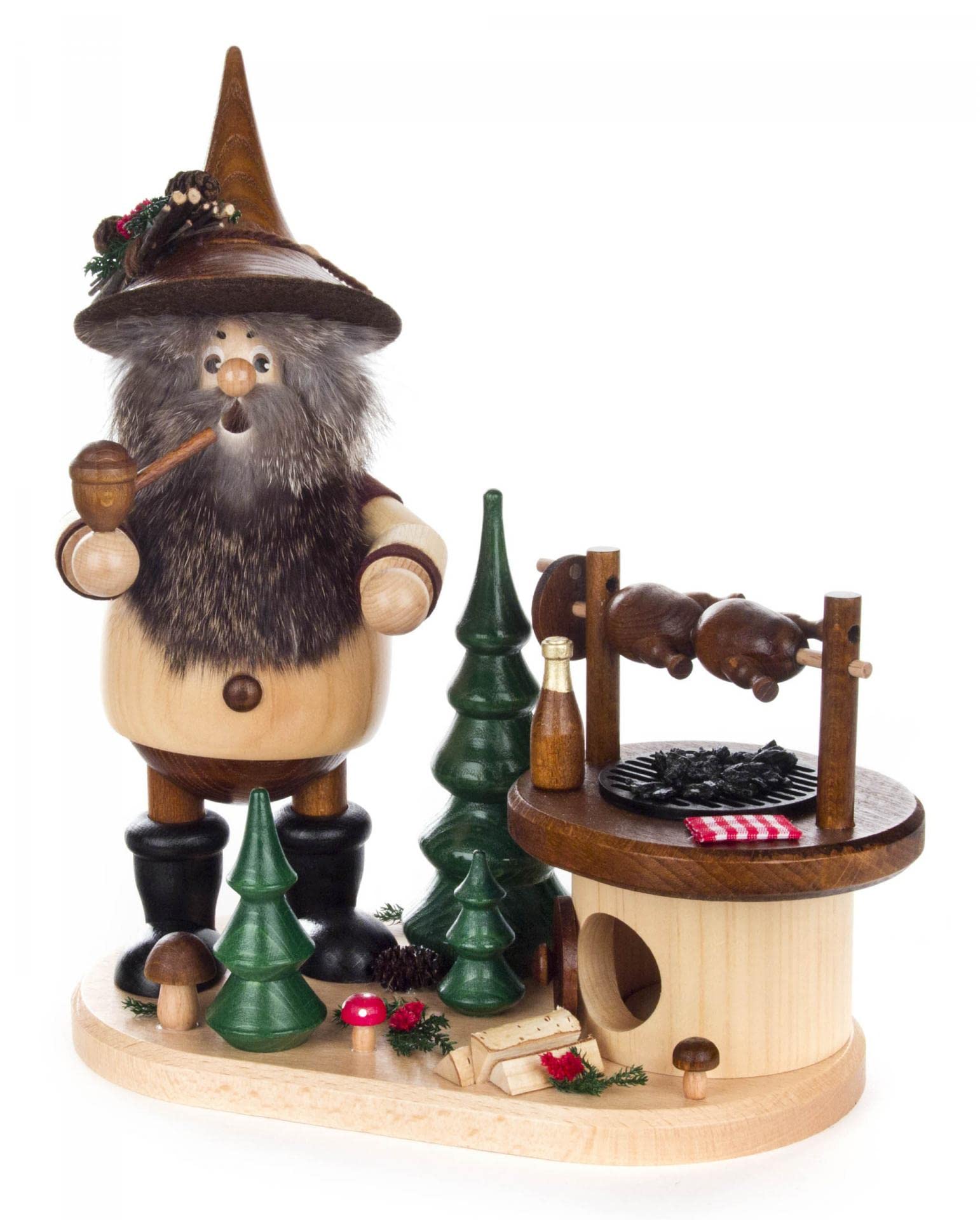 Lutin sur barbecue rotatif Räuchermann pour animer vos soirées d'hiver