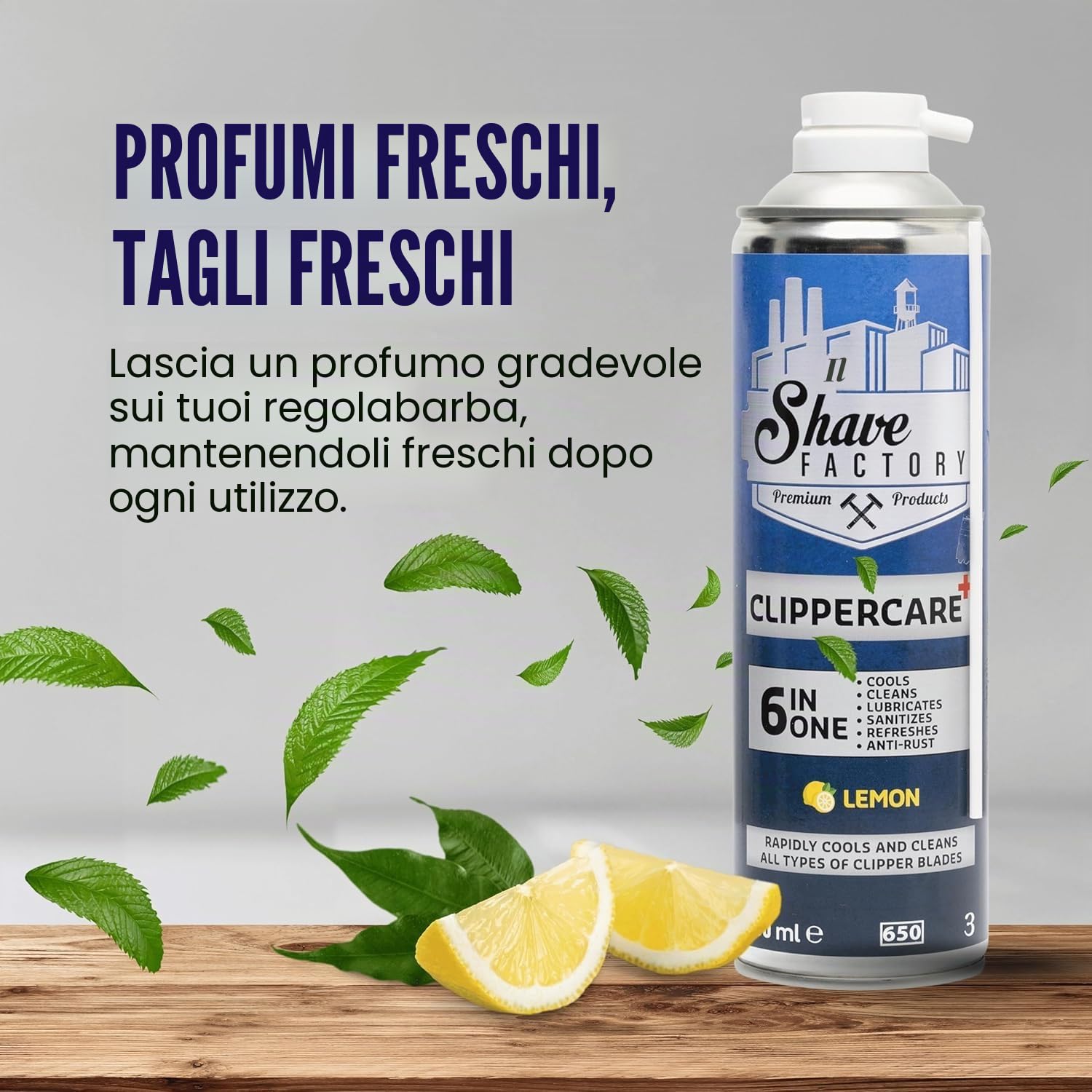 THE SHAVE FACTORY Clippercare – Spray 6 in 1 500 ml – Spray di manutenzione per tosaerba – Rinfresca, pulisce e lubrifica – detergente e lubrificante per lame di tosaerba e trimmers