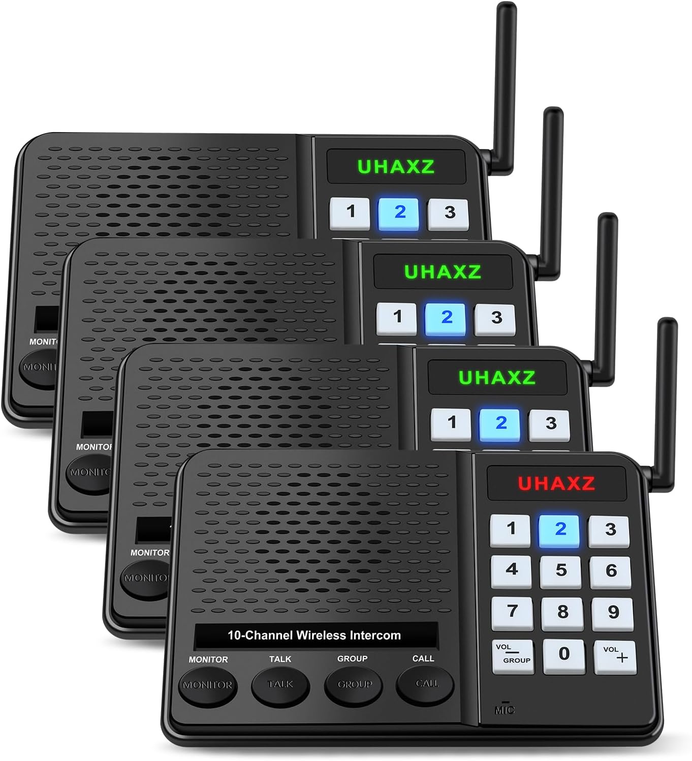 Intercoms Wireless for Home, Long Range Intercom 6000ft, Home Intercom System Wireless with Group Call, 10 Channel, 8 Volume Levels Intercom System for Busines Office Elderly(4 Packs)