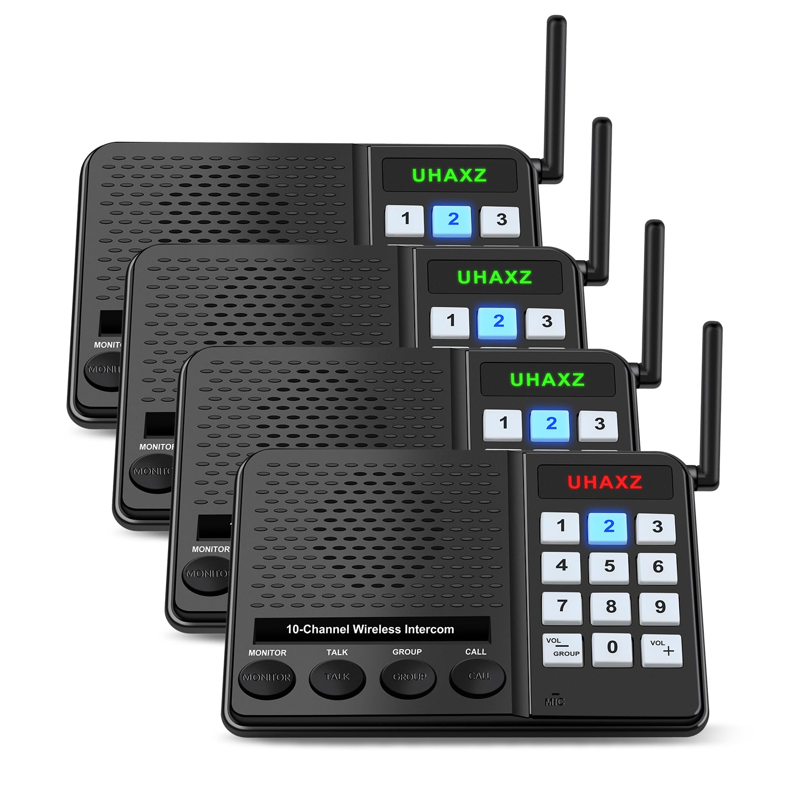 Photo 1 of UHAXZ Intercoms Wireless for Home, Long Range Intercom 6000ft, Home Intercom System Wireless with Group Call, 10 Channel, 8 Volume Levels Intercom System for Busines Office Elderly(4 Packs)