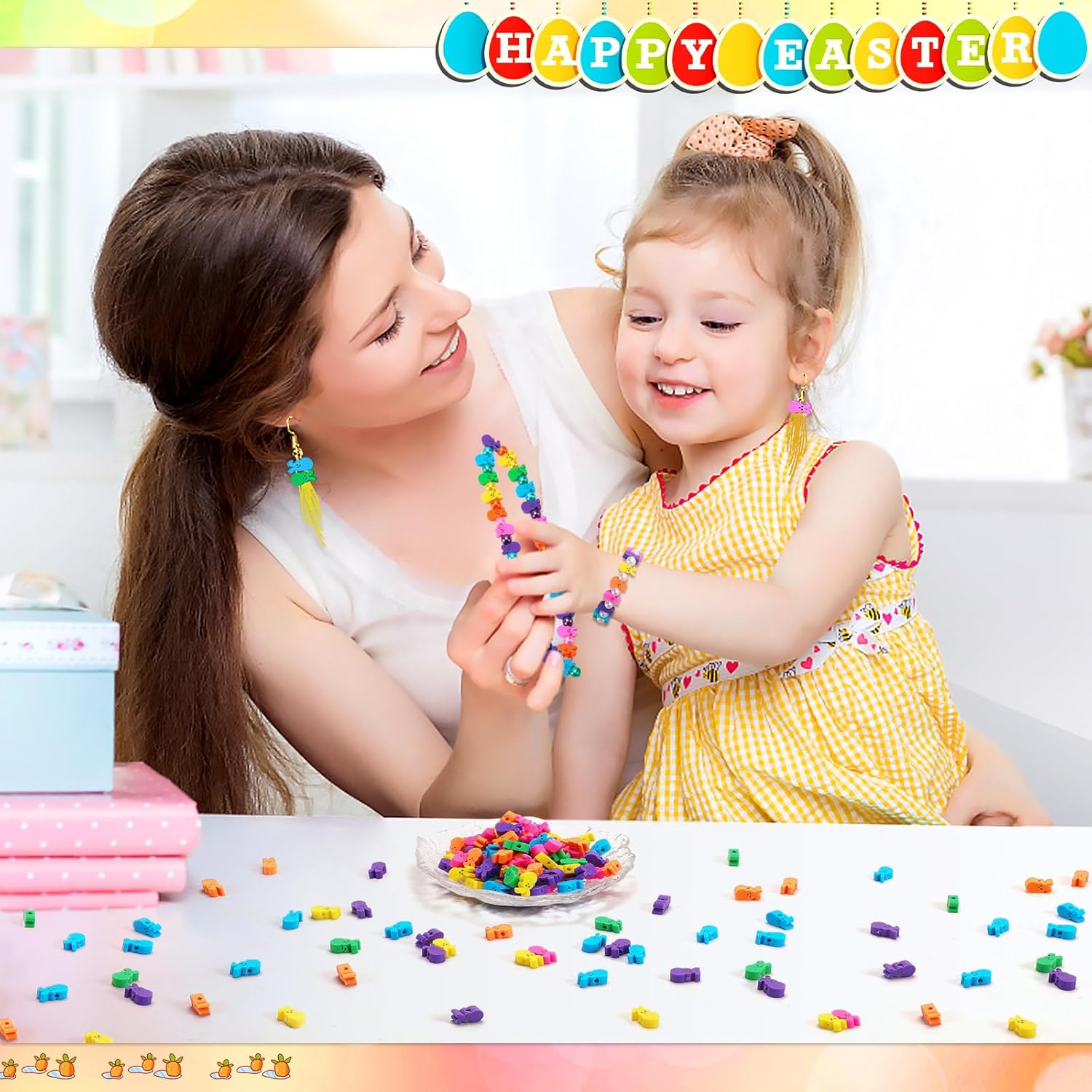 Easter Polymer Clay Beads, 300pcs Bunny Mixed Spacer Clay Beads for Spring Easter Jewelry Making DIY Bracelet Necklace Accessories Craft Party Supplies - Image 6