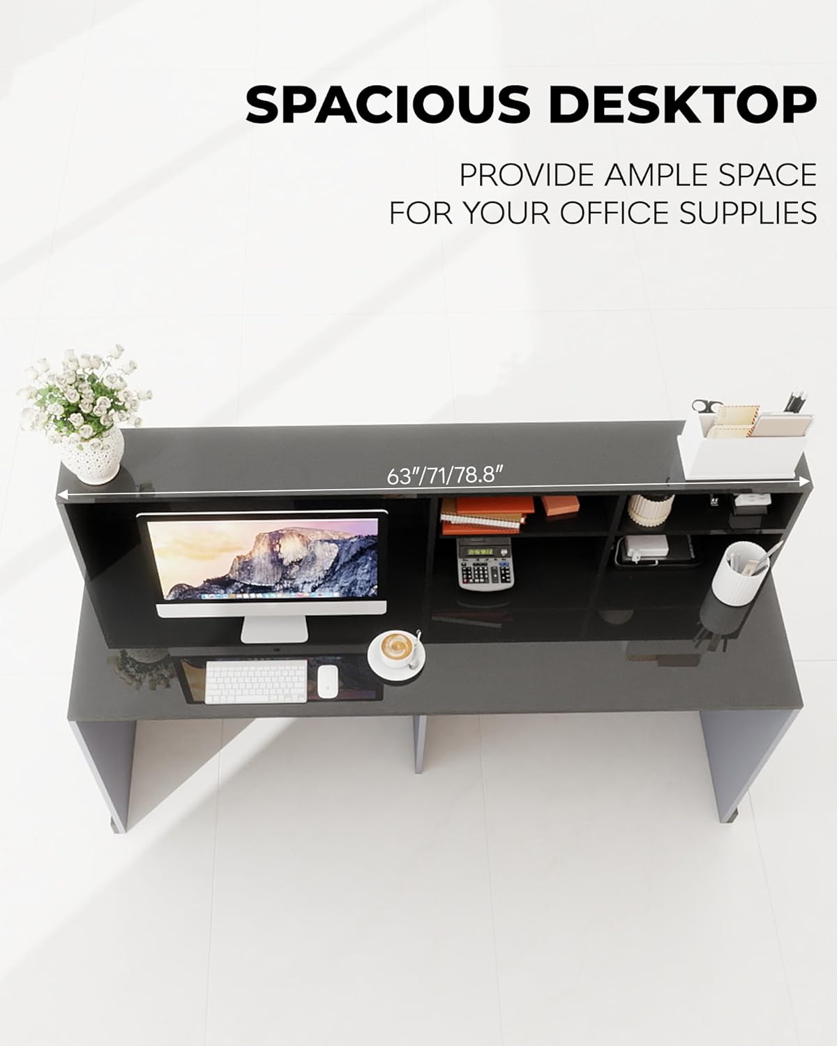 Modern Reception Desk, Solid Wood Reception Desk with Counter, Check Out Stand, Retail Checkout Counter for Office, Store, Beauty Salon (Grey+Texture, 78.7in)