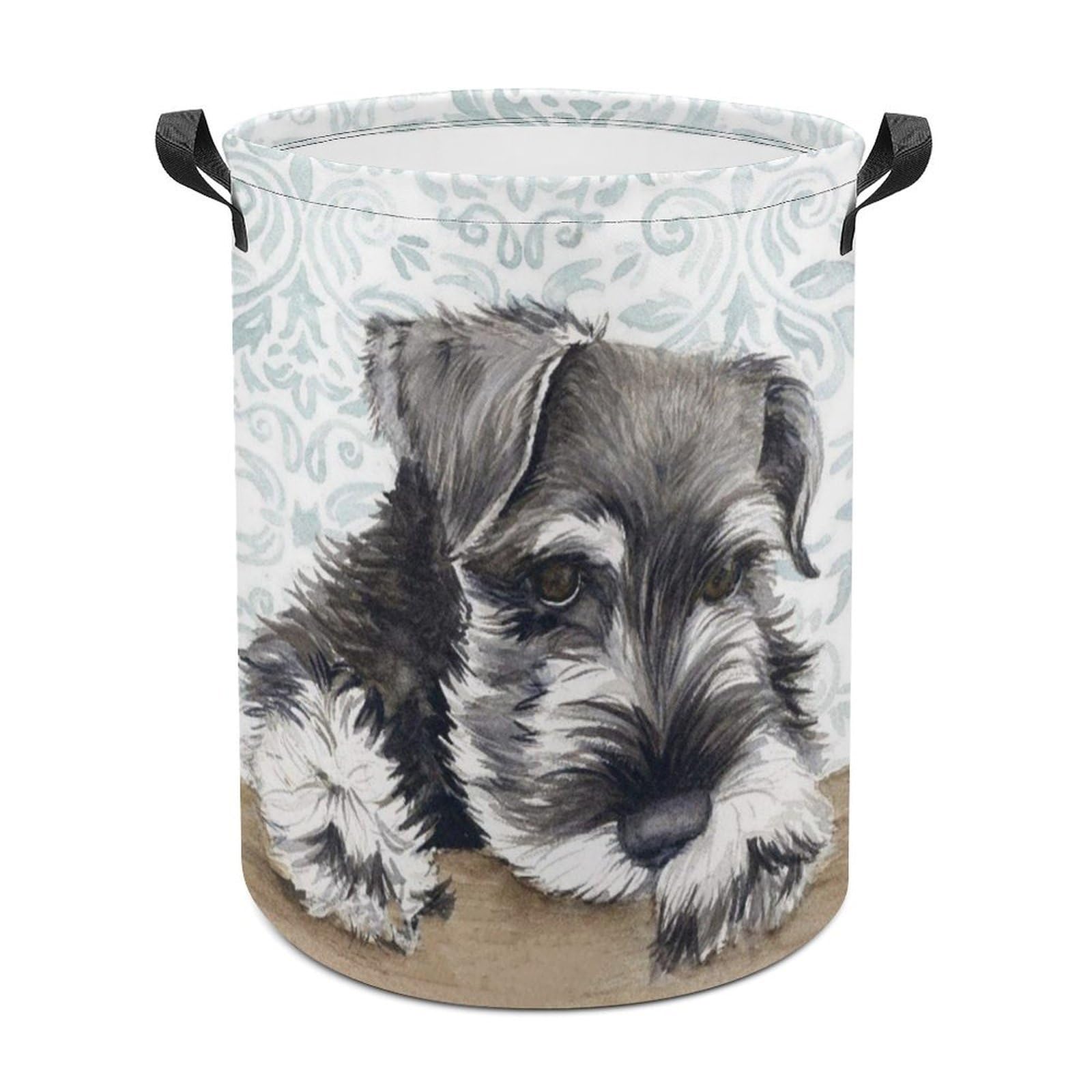 Wlntrophic Laundry Hamper, Cute Schnauzer Dog Laundry Basket, Washing Basket with Handle