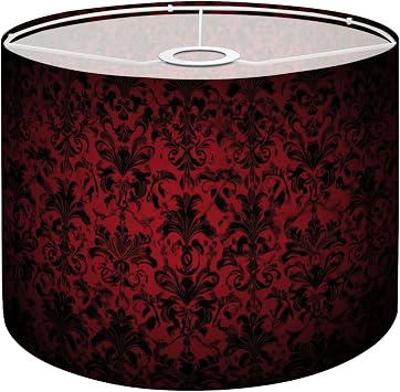 Boho Drum Lamp Shades - 11" x 11" x 8.9" Royal vintage Gothic dark red black Replacement Natural Linen Lampshades for Table Lamps, Floor Lamps Easy Assembly