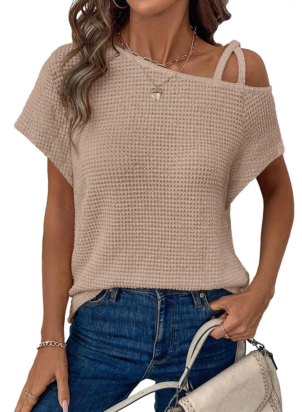 Dokotoo Damen Bluse Rundhals Flügelärmel T-Shirt Sommer Spit