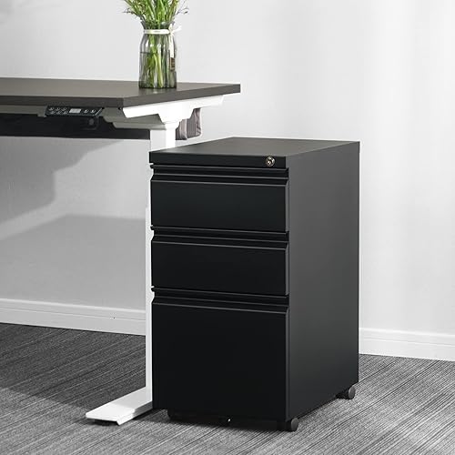 Archivador clásico de 3 cajones de 15.4 pulgadas de ancho con cerradura, gabinetes de llenado de metal para tamaño legalcarta para oficina en casa,