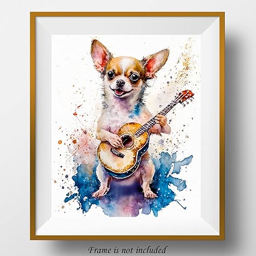 Miniatura 2 de 7Dots Art. Divertidos perros con instrumentos musicales. Impresión artística de acuarela, 8 x 10 pulgadas en papel de arte fino, sin marco.