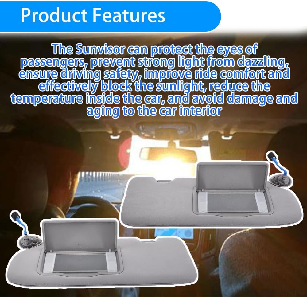 Right and Left Sides Sunvisor Assembly with Mirror Light 83280-TLY-H11ZB 83230-TLY-H11ZB Compatible with Honda CR-V 2017-2022 83280TLYH11ZB 83230TLYH11ZB (Gray 1 Pair)