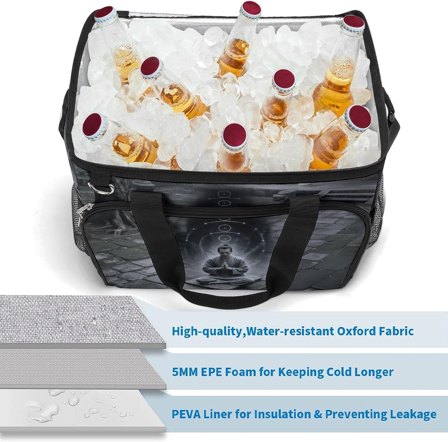 Insulated Picnic Backpack Tote Bag, Large Capacity 30L Blacklight Seven Chakra Yoga Meditation Cooler Bag Leakproof Beach Bags Portable Lunch Box Waterproof Picnic Basket for Beach Camping BBQ