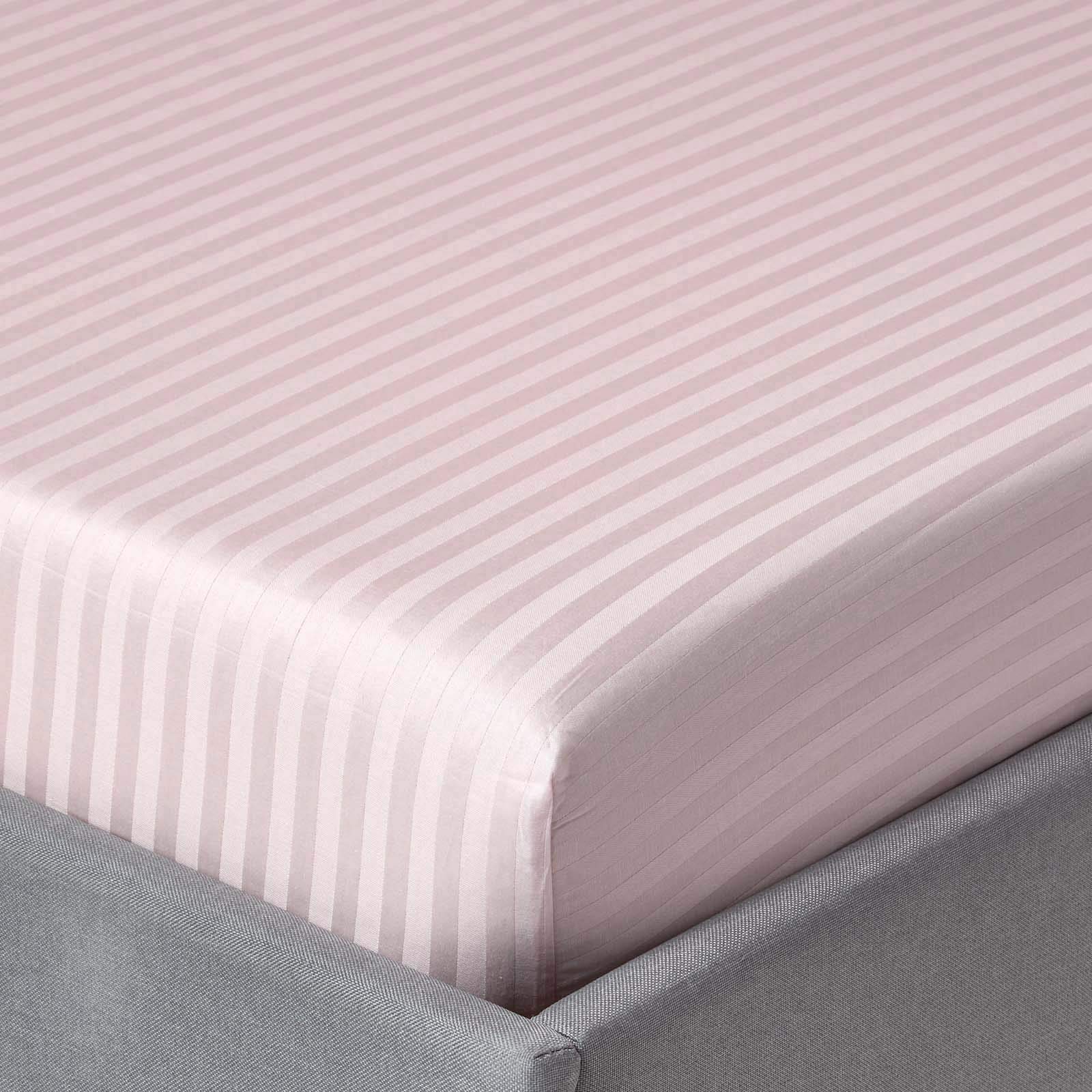 Homescapes Unisex Dusty Pink Egyptian Cotton Satin Stripe Fitted Sheet 12 Inch 330 Thread Count In | Size: Double Fitted