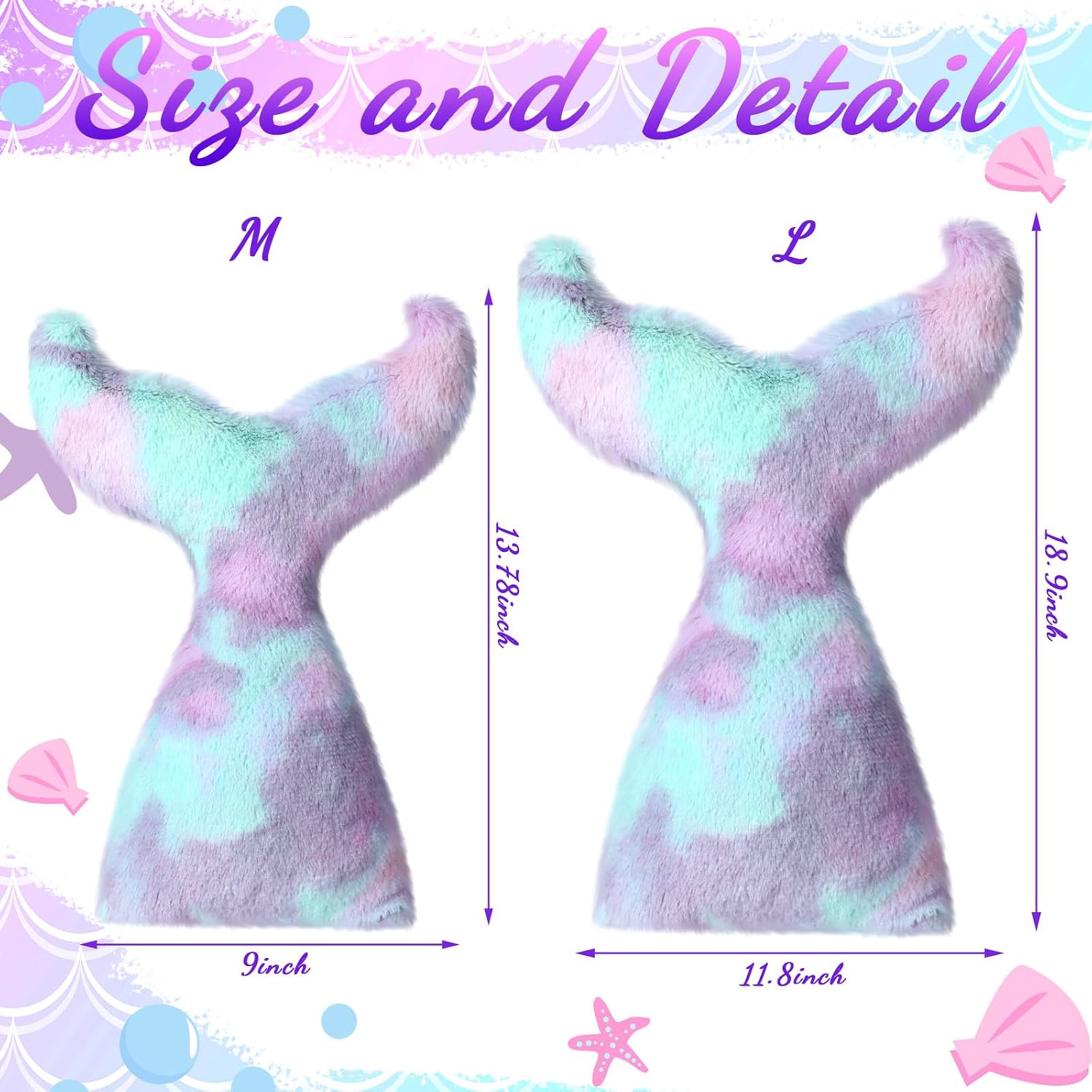 Bencailor 2 Pcs Mermaid Tail Throw Pillow Soft Mermaid Throw Pillow Cute Decorative Plush Mermaid Pillow Couch Sofa Cushion Birthday Gift for Women Lover Home Room Decor (Purple Pink, Medium)