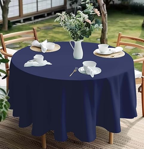 Miniatura 4 de HEIPINIUYE Paquete de 3 manteles redondos de plástico de 84 pulgadas, color azul marino, impermeables, desechables, para picnic, fiesta, cumpleaños,