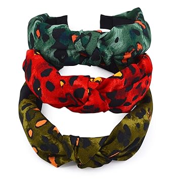 STHUAHE 3 Pack Fashion Headbands, Sexy Leopard Print Wide Hairband Knot Turban Headband Vintage Headwear Elastic Hair Hoops Hair Accessories by Beauty Hair for Women and Girls (3 Color)