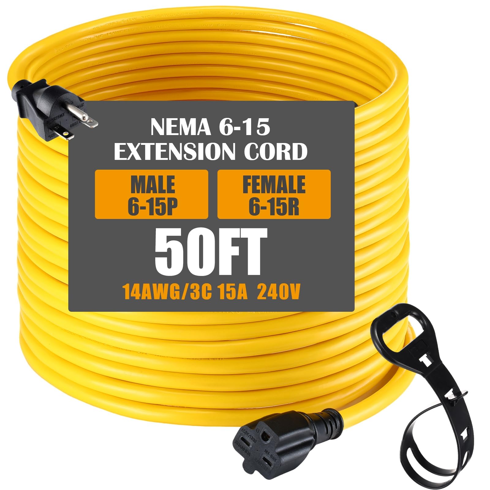 Amazon.com: Tellegloww 50ft NEMA 6-15 Extension Cord 6-15P Male to