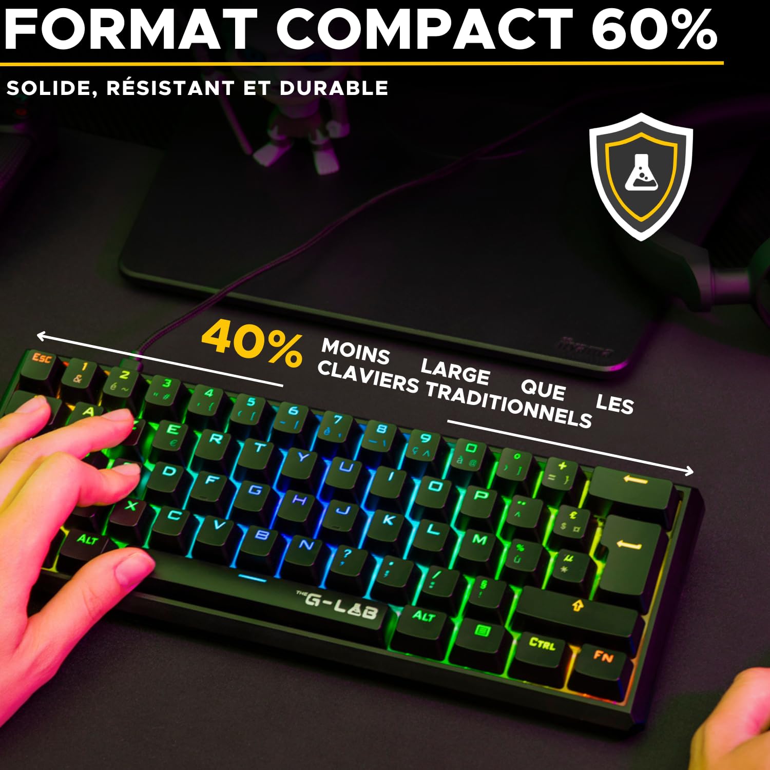 The G-Lab - Keyz Thallium - Clavier Mécanique 60% USB - Red Switch Interchangeable - Mini Clavier Gamer, Mécanique Format Ultra-Compact, 100% Personnalisable. Pc/ps4/ Ps5/xbox - Azerty - New