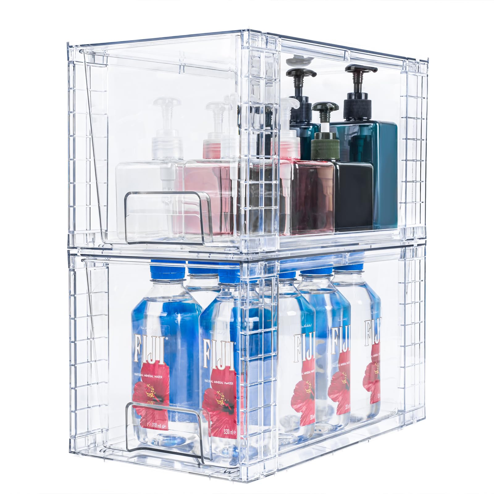 Zero Zoo 2 Pack Large Stackable Storage Drawers,Clear Acrylic Drawer Organizers with Handles, Easily Assemble for Kitchen Undersink,Bathroom,Cabinet,