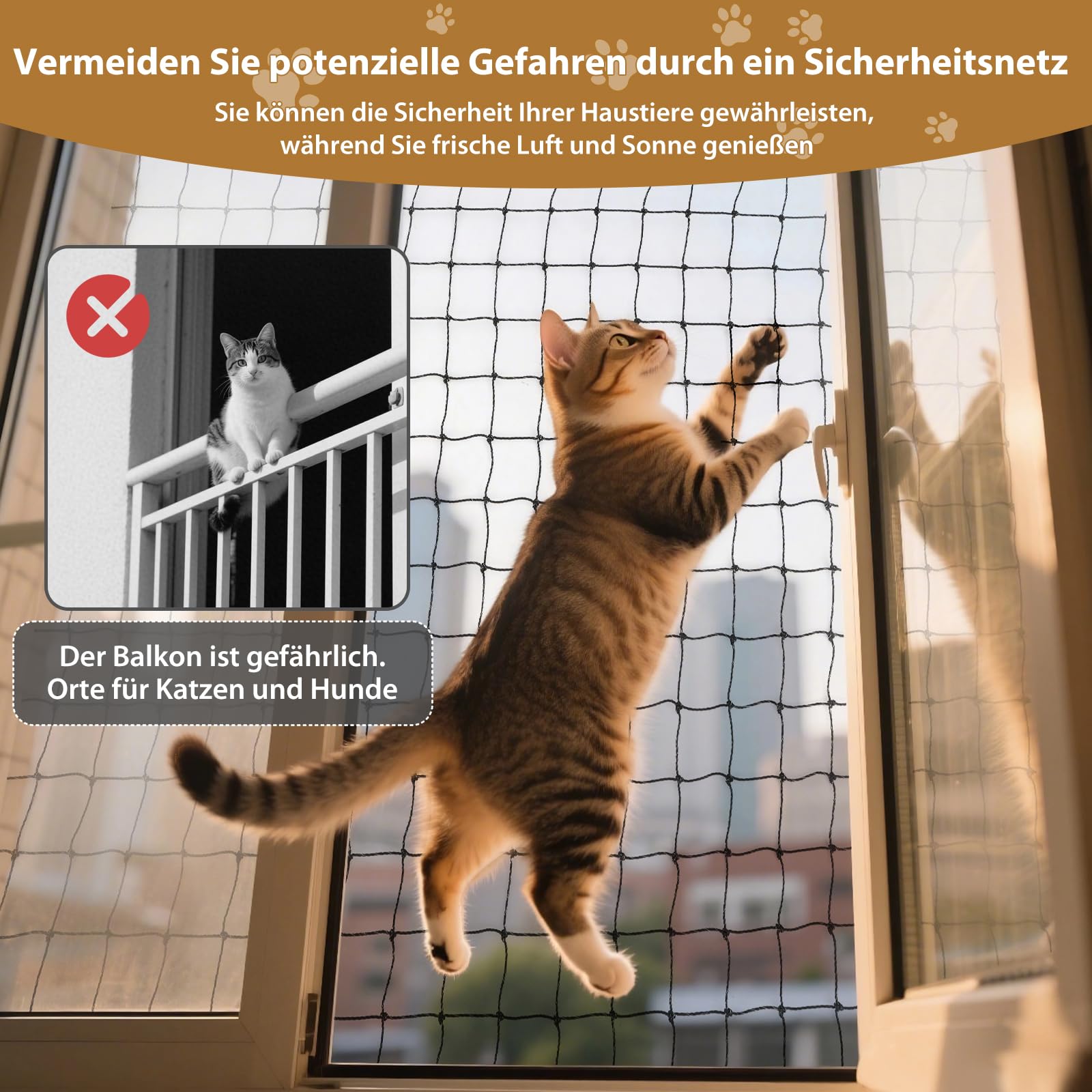 Red para gatos para balcón, malla de alambre reforzada, protección para balcón, con cuerda de fijación, clavos, duradera, resistente a mordeduras y roturas, resistente a los rayos UV, resistente a la