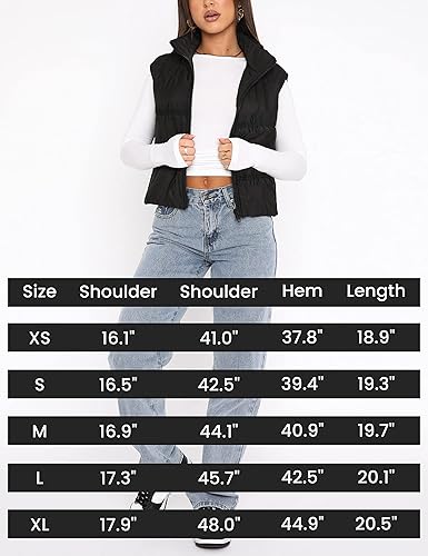 Miniatura 6 de EsheSy Chaleco acolchado recortado para mujer, cuello alto, cremallera completa, sin mangas, chaqueta acolchada cálida