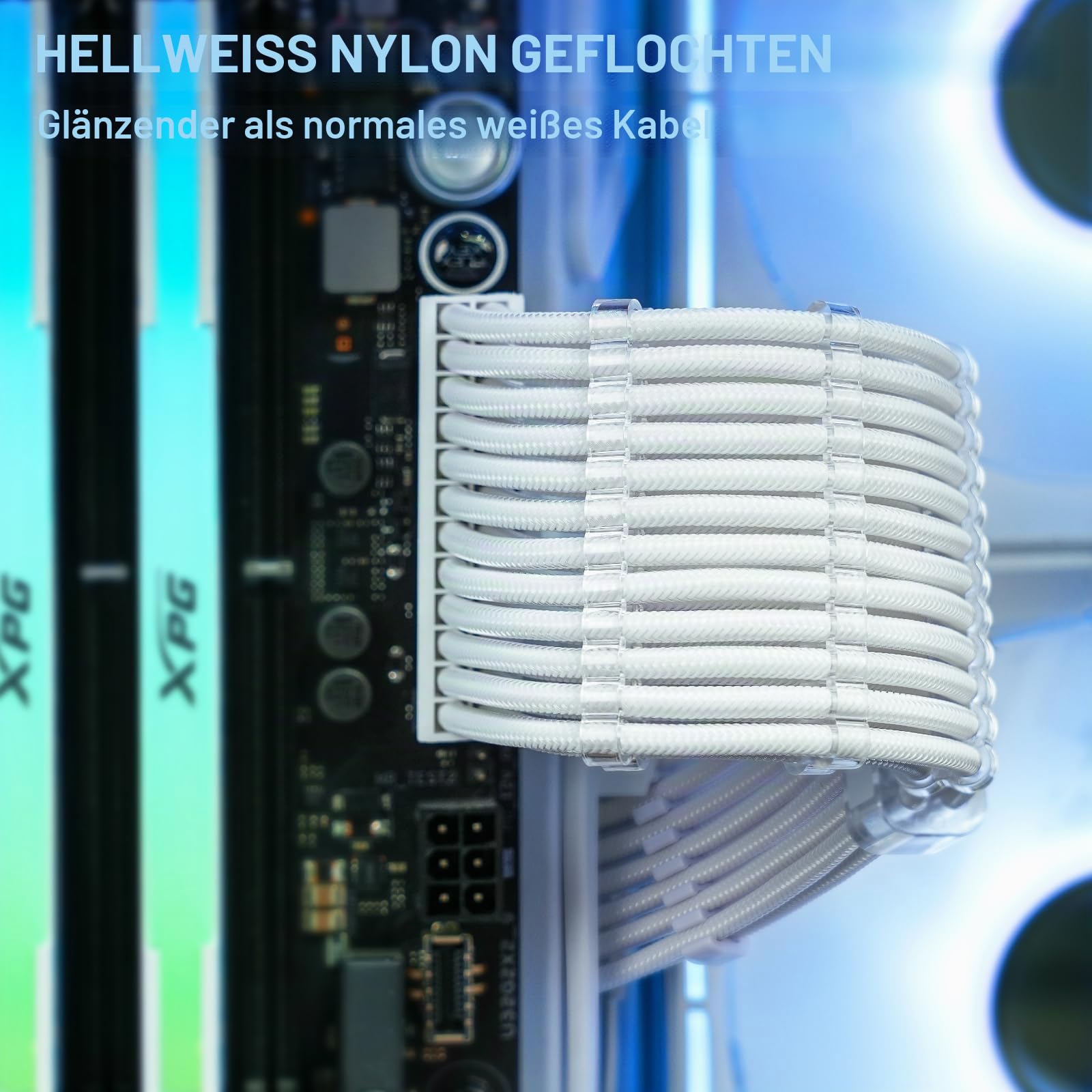 Sirlyr Perlweißes Netzteil-Verlängerungskabel-Set, maßgeschneidertes Netzteilkabel für PC Build 16AWG 24pin ATX / 8 (4+4) Pin EPS CPU-Kabel / 8 (6+2) Pin PCI-E GPU PSU Kabel 6 Stück mit Kabel