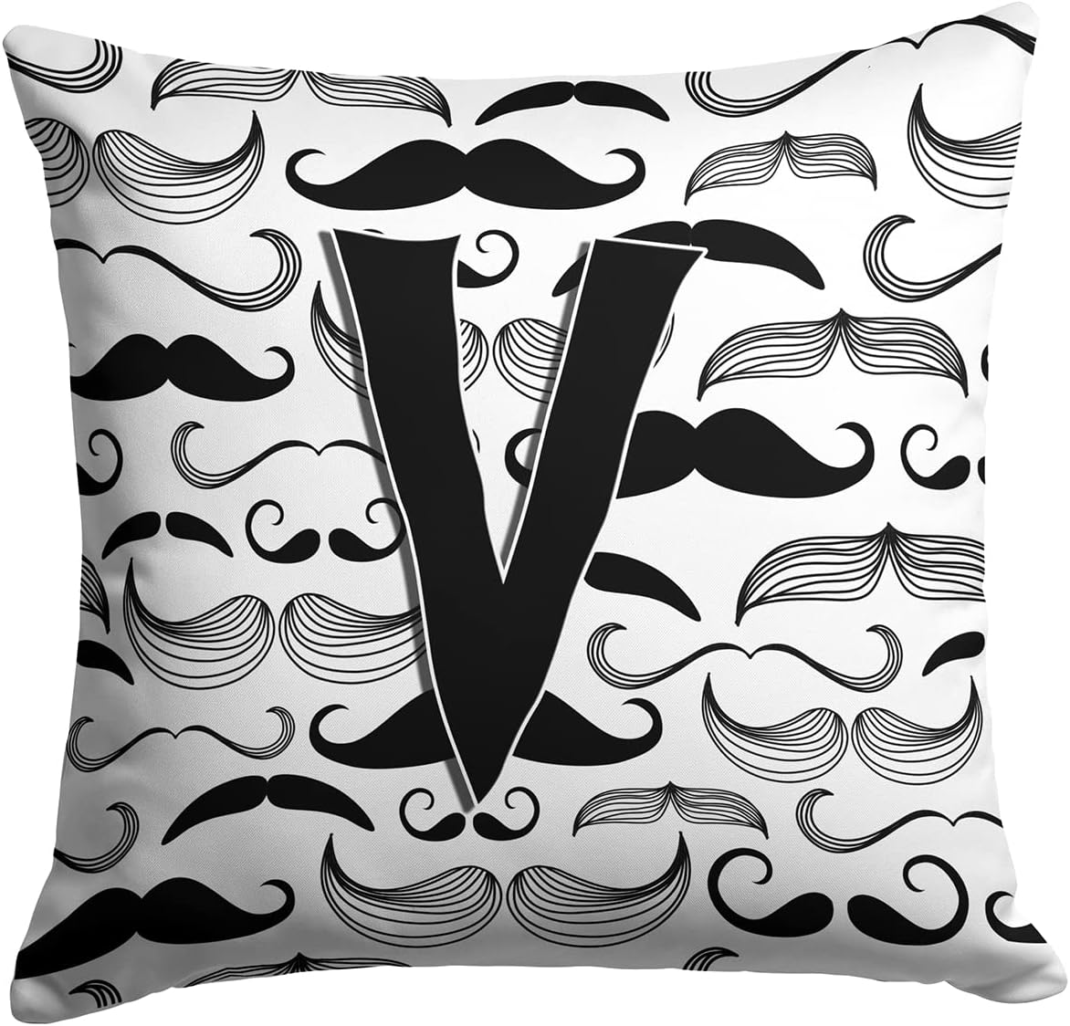 Caroline's Treasures CJ2009-VPW1414 Letter V Moustache Initial Fabric Decorative Pillow 100% Machine Washable Pillow, Indoor or Outdoor Decorative Throw Pillow for Couch, Bed or Patio