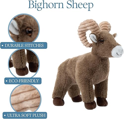 Miniatura 8 de The Petting Zoo Peluche de oveja de cuerno grande, regalos para niños, animales del zoológico Wild Onez, juguete de peluche de oveja, 12 pulgadas