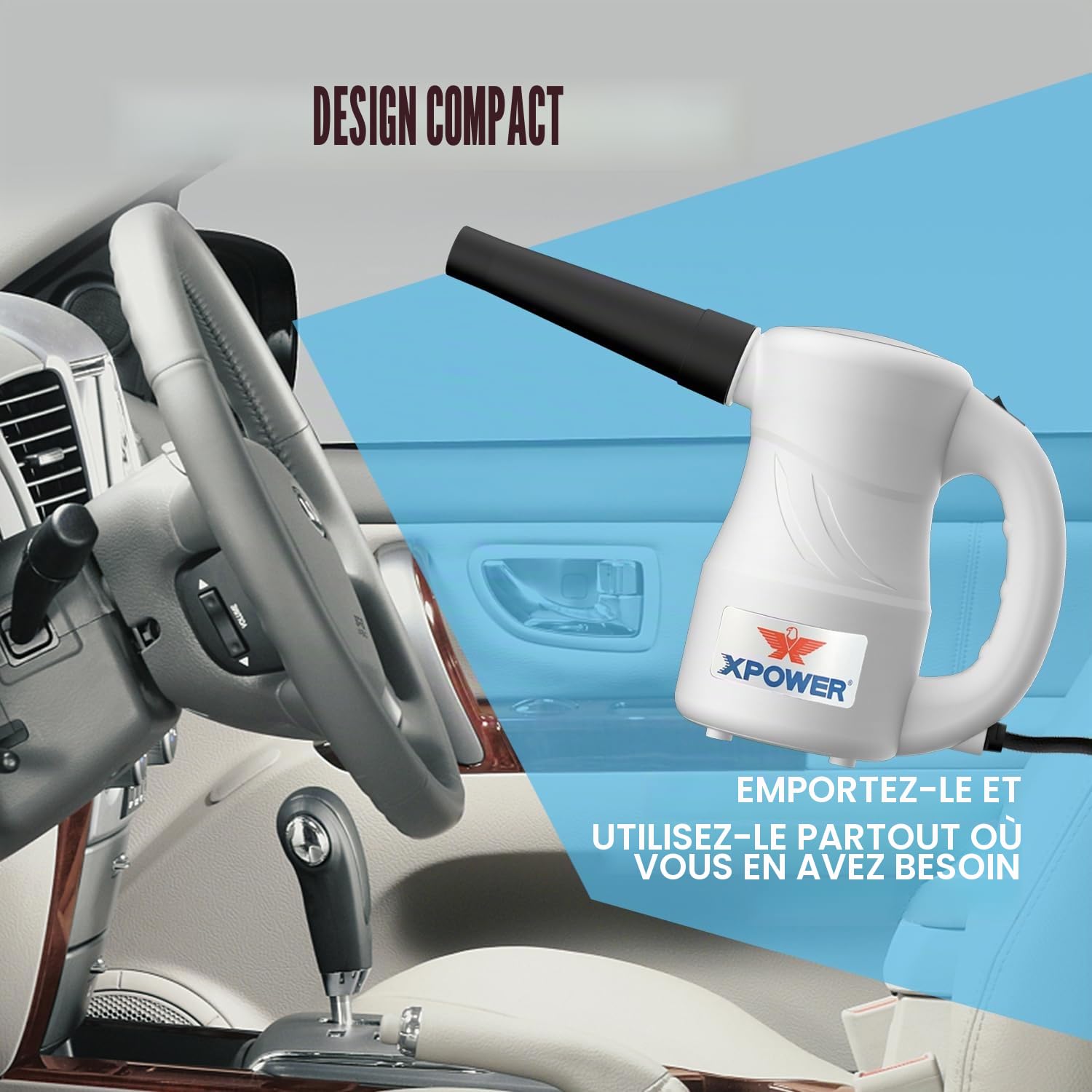 XPOWER Aspirateur à Air Électrique pour la Dépoussiérage, le Séchage, le Gonflage, le Nettoyage de Voiture, le Soufflage de Feuilles d’Automne (Blanc, A-2S)