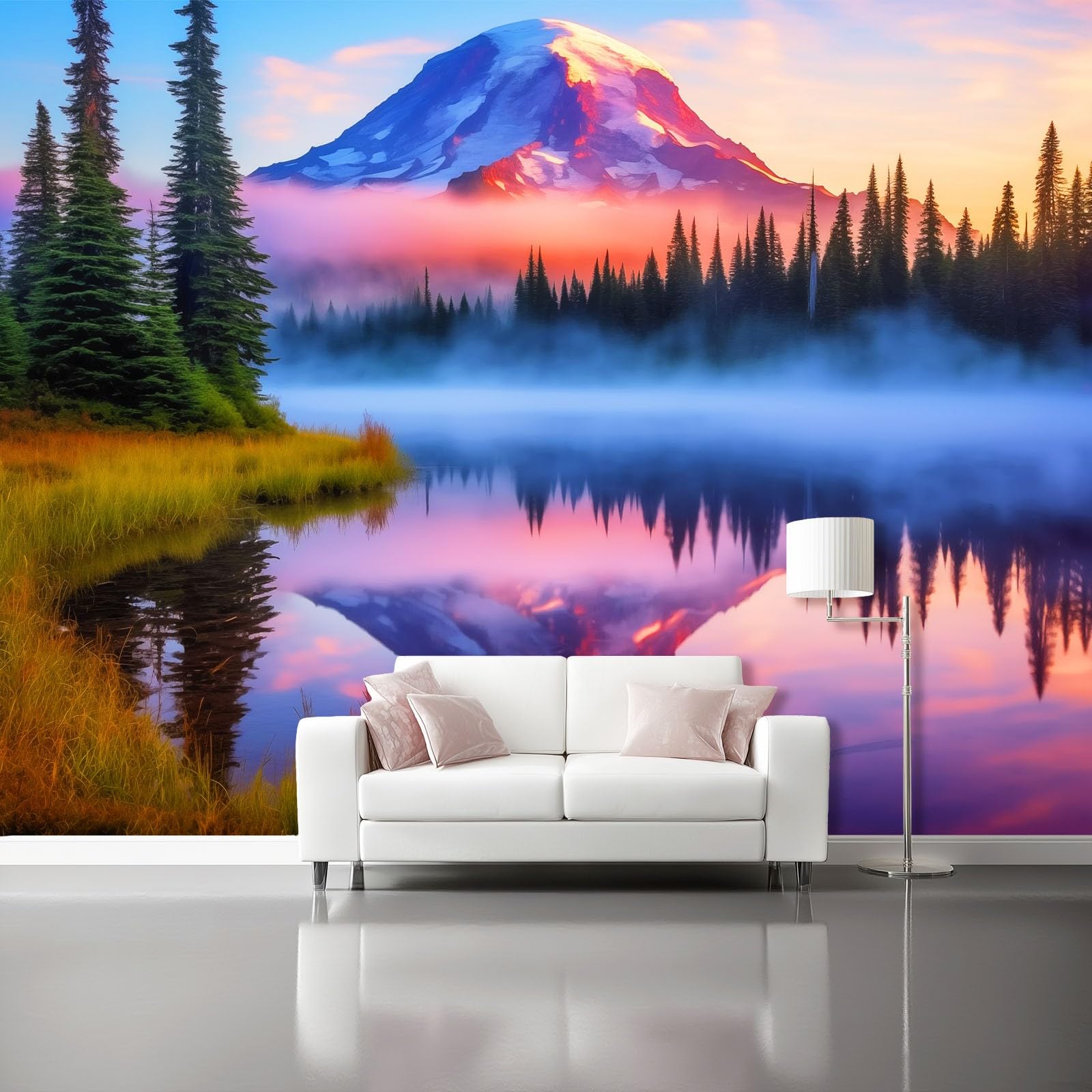 Tapeta 3D Włóknina Naturalne Góry Jeziora 350 x 256 cm Tapeta Dekoracja ścienna do salonu Sypialnia Niebieski