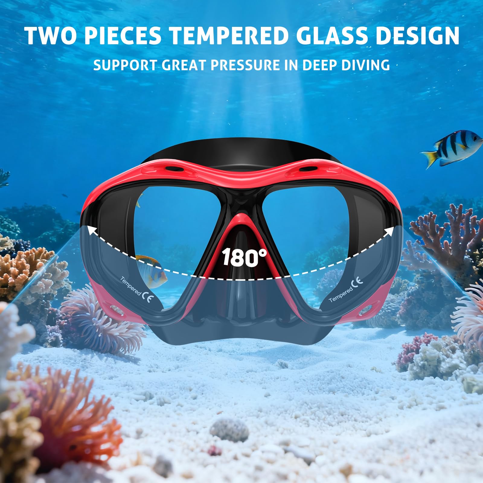 Tauchmaske Erwachsene, Tauchmaske, Schnorchel, Schwimmbrille mit Nasenabdeckung für Jugendliche, Freitauchmaske, Panorama-HD-gehärtetes Glas, Schnorchelausrüstung, Anti-Beschlag-Anti-Leckage