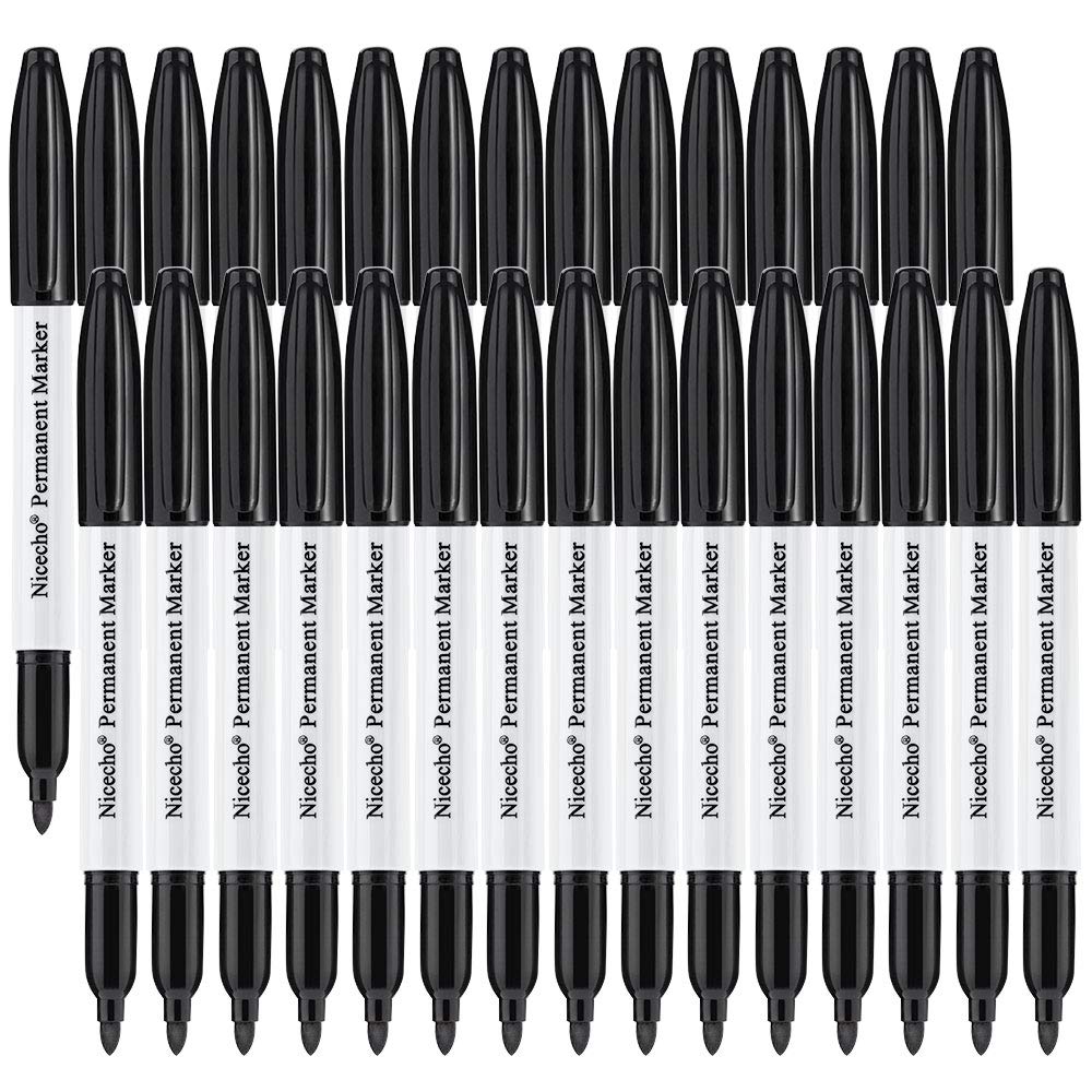 NicechoPermanent Markers, Black Permanent Marker Pens, 30 Count Fine Point Basic Marker Set
