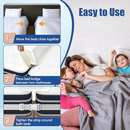 Miniatura 3 de GOFLAME Kit convertidor de puente de cama individual a King de 9 pulgadas de ancho, kit de conector de colchón con correa ajustable, relleno de