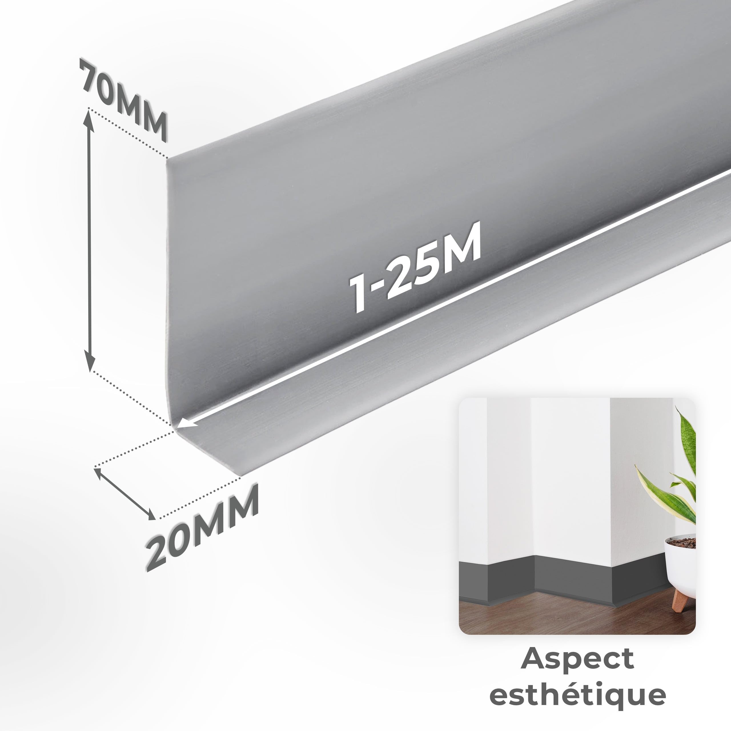 Quest Plinthe Souple PVC 70 x 20 mm Imperméable - Noir, 15 m