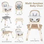 INFANS 7 en 1 Chaise haute bébé, chaise haute convertible pour bébés et tout-petits, siège de booster de salle à manger pour nourrissons, table de bâtiment, chaise de tabouret pour enfants avec plateau amovible … (Marron clair)