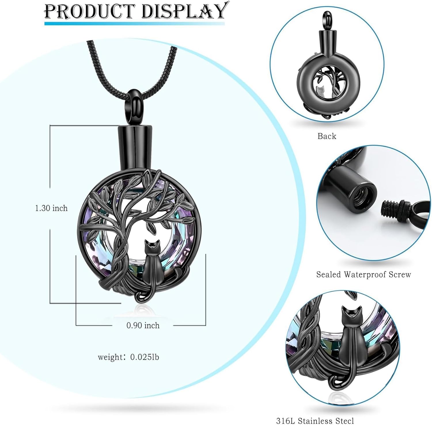 zeqingjw Cat Cremation Jewelry Urn Necklace for Ashes for Pet,Funeral Ashes Keepsake Urn Necklace Pendant Memorial Jewellery - Image 2