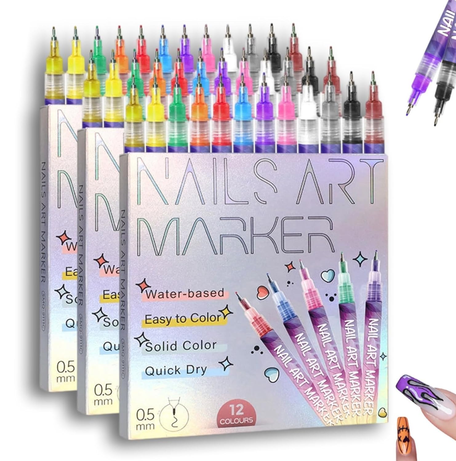 12 Colors Nail Art Doodle Pens Markers for Painting Gel Nails, 2026 New Waterproof Quick Dry Nail Polish Acrylic Paint Pens, Back to School Nail Art Decals Pencil (2set)