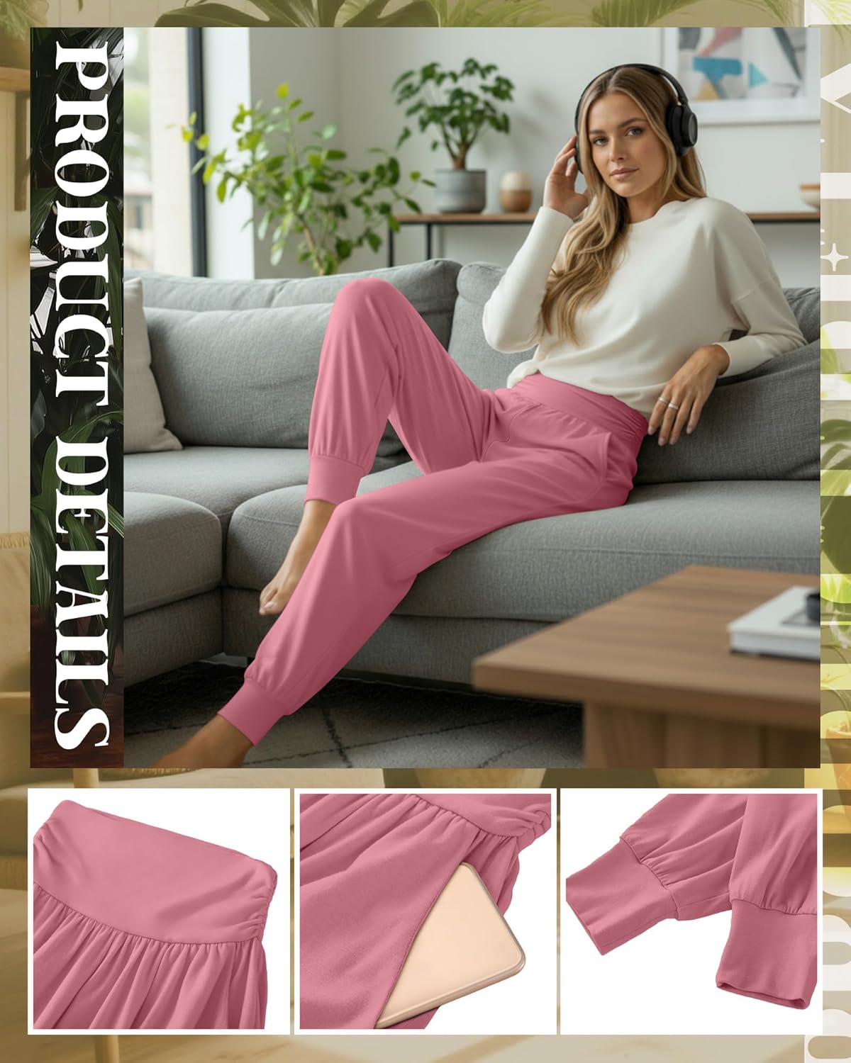 Ficerd 3 Pack Women's Lounge Pants, Cozy Yoga Joggers with Pockets High Waisted Workout Sweatpants Lightweight Comfy Pants - Image 3