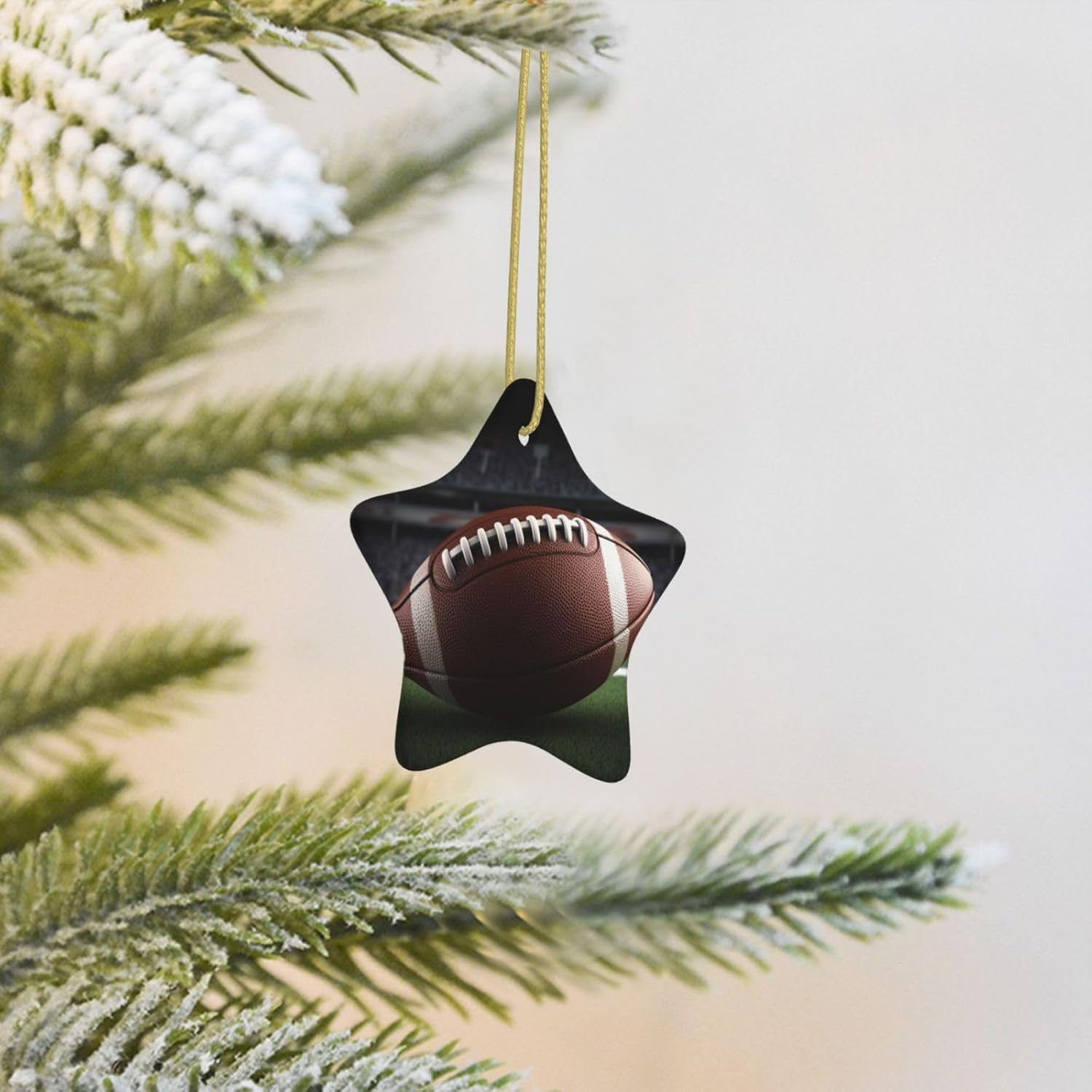 Christmas Ornaments Ceramic Star Shaped Christmas Hanging Ornament Double-Sided American Football Print Christmas Tree Pendants for Xmas Tree Fireplace Party Holiday Wedding